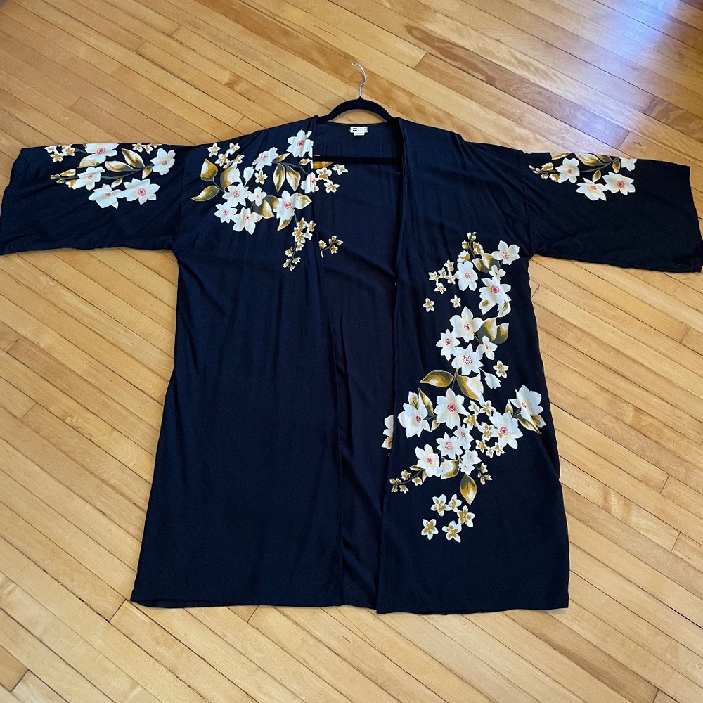 BILLABONG Breezy Bay Kimono Large Placed Floral Neutral Art to Wear Swim M/L